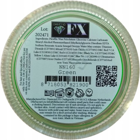 NEON zielona UV farba do malowania twarzy i ciała Diamond FX 30 g NEON zielona UV farba do malowania twarzy i ciała Diamond FX 30 g