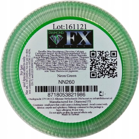 NEON UV farba do malowania twarzy i ciała Diamond FX 45g GREEN NEON UV farba do malowania twarzy i ciała Diamond FX 45g GREEN