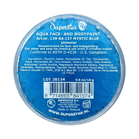 Farba do malowania twarzy i ciała Superstar 16g Mystic Blue shimmer Farba do malowania twarzy i ciała Superstar 16g Mystic Blue shimmer