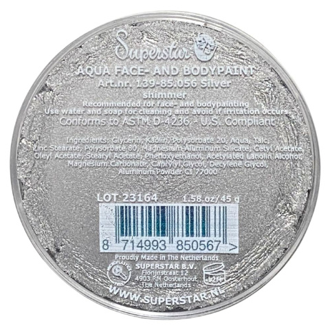 Farba do malowania twarzy i ciała Superstar 16g Silver shimmer Farba do malowania twarzy i ciała Superstar 16g Silver shimmer