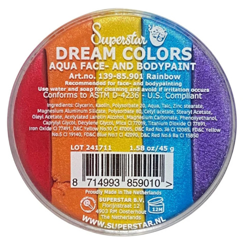 Farba do malowania twarzy i ciała Superstar Split Cake Rainbow 45 g Farba do malowania twarzy i ciała Superstar Split Cake Rainbow 45 g